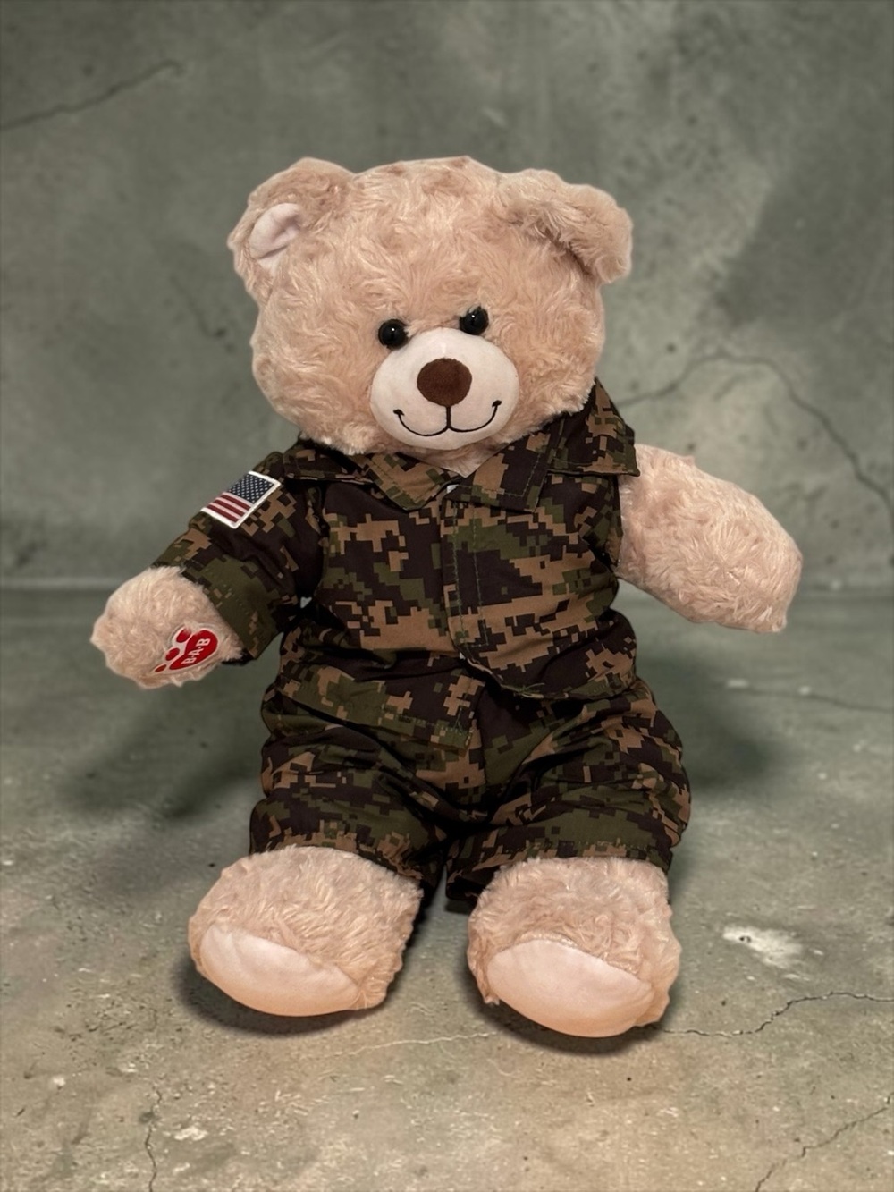 Build-A-Bear Tan Teddy in Green & Brown Camo Outfit